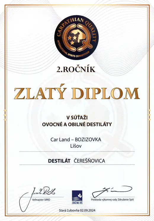 Diplom: Třešňovice - zlatý diplom 2024 - CARPATHIAN QUALITY