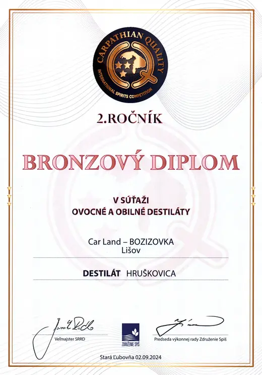 Diplom: Hruškovice - bronzový diplom 2024 - CARPATHIAN QUALITY