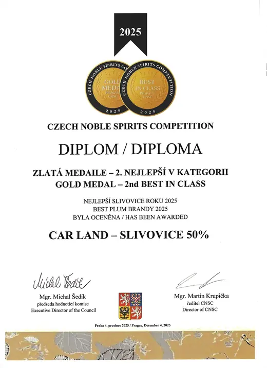Diplom: Slivovice — zlatá medaile a 2. nejlepší v kategorii, CNSC 2025