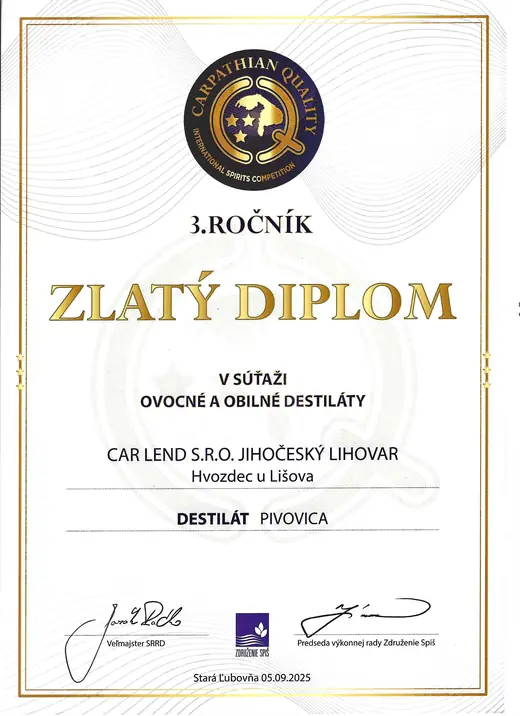 Diplom: Pivovice — zlatý diplom, Carpathian Quality 2025