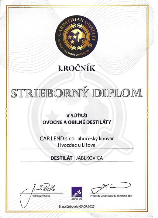 Diplom: Jablkovice — stříbrný diplom, Carpathian Quality 2025