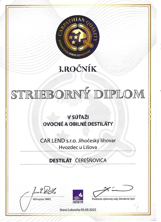 Diplom: Třešňovice — stříbrný diplom, Carpathian Quality 2025